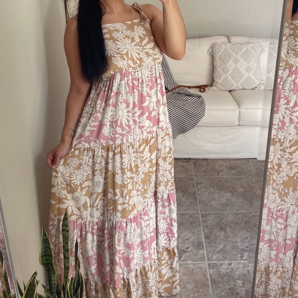 By Together Pink and Yellow Tiered Maxi Dress